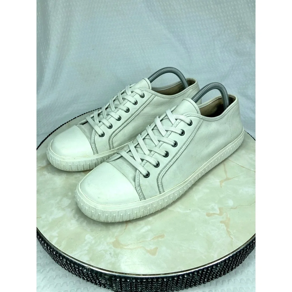 Eileen Fisher Leather Low Top Shoes Womens Sz 10 Cream Lace Up Comfort Sneakers